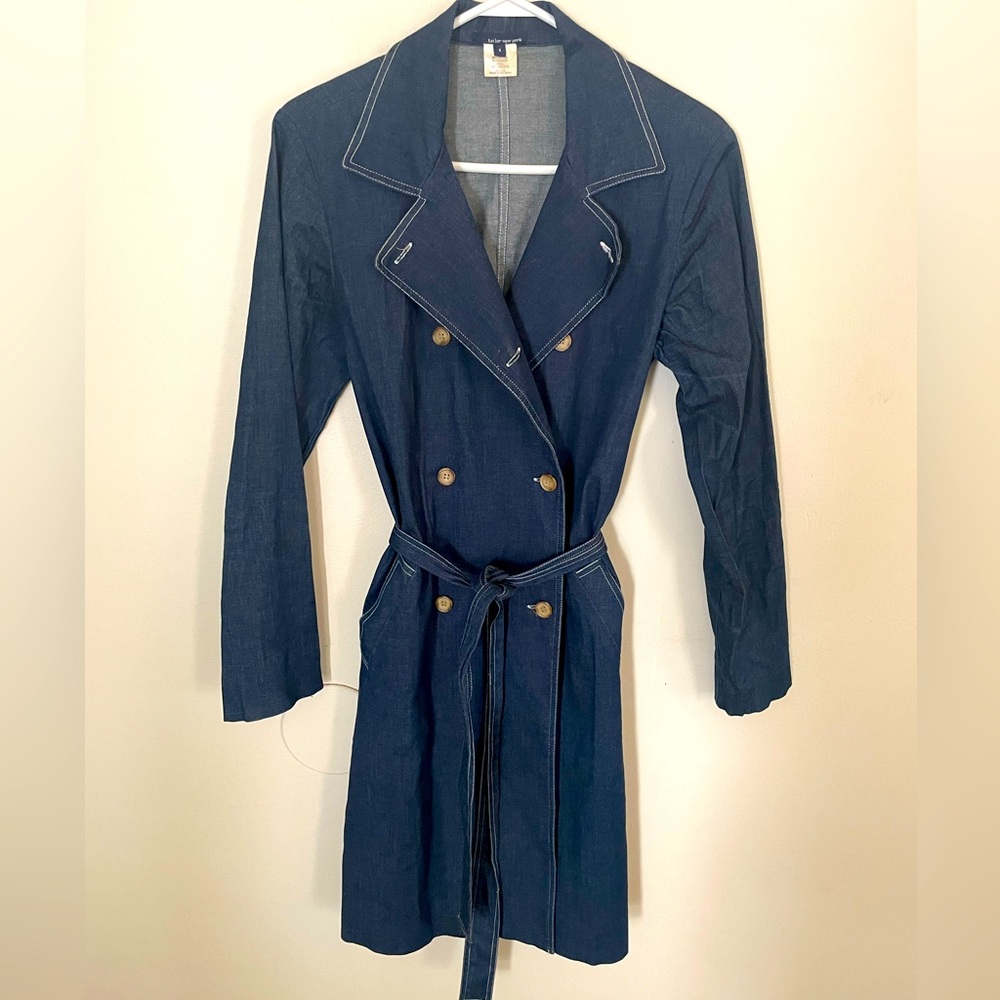 Denim Jean fall belted trench coat jacket lightweight blue 8